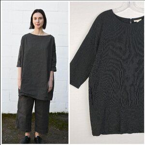 EILEEN FISHER Tunic Dress Organic Cotton Tencel Crepe Mini Stripe size M Relaxed